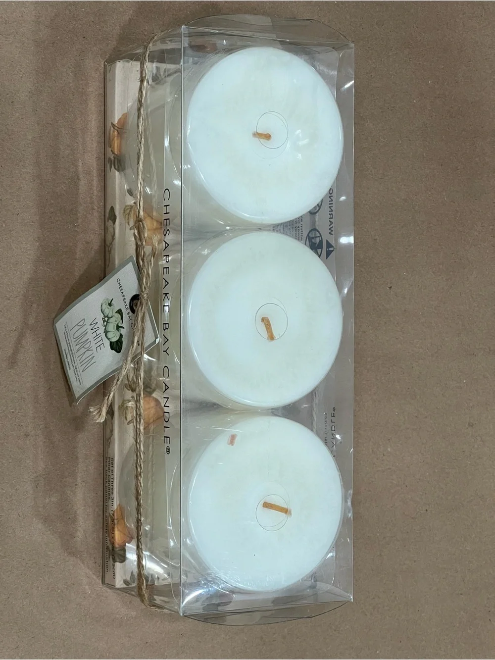 Set of 3 - 3x3 Pillar Candle White Pumpkin Scented Fall Thanksgiving